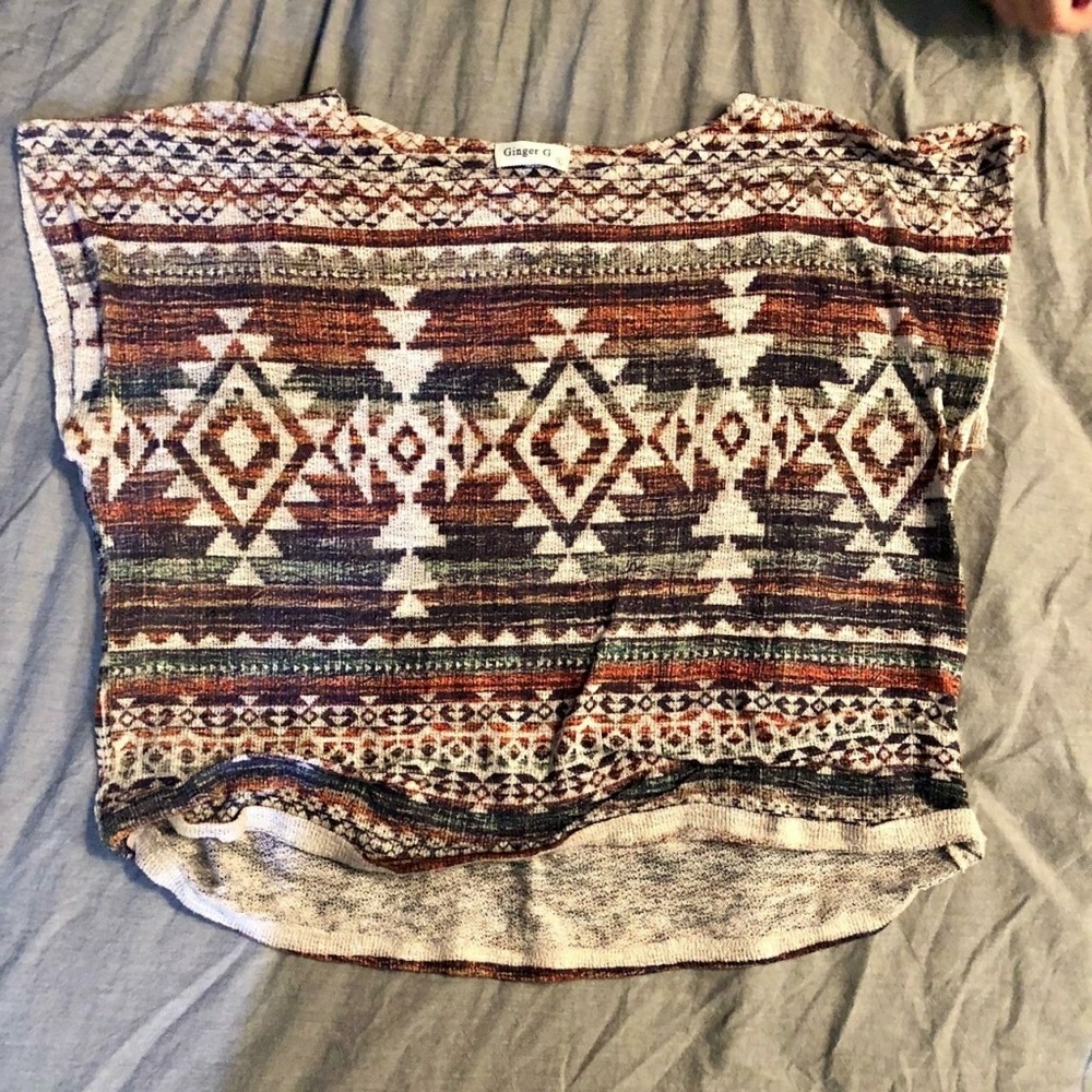 Tribal Loose Cut-Off Sleeve Top